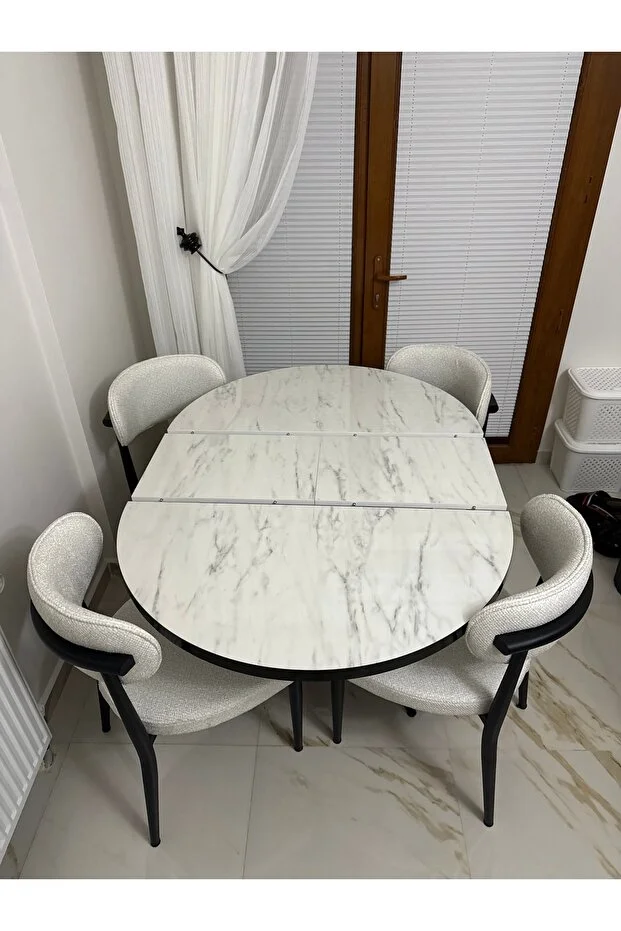 Elips Yuvarlak Açılır Masa Sandalye Takımı Mdf 100x100